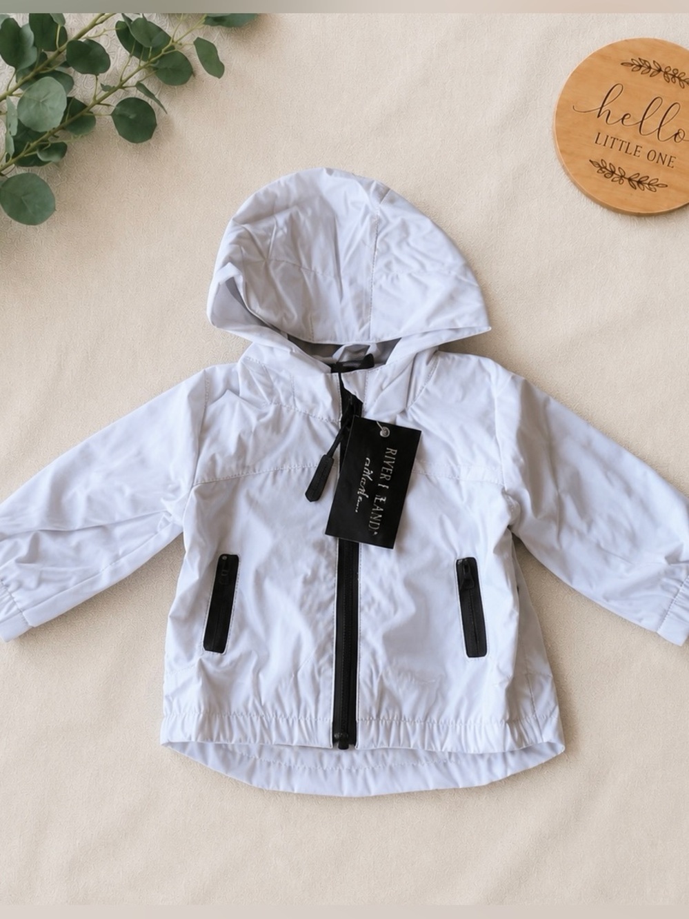 Little Bipsy Windbreaker Jacket 0-3M White Hooded Zip Up Baby NWT